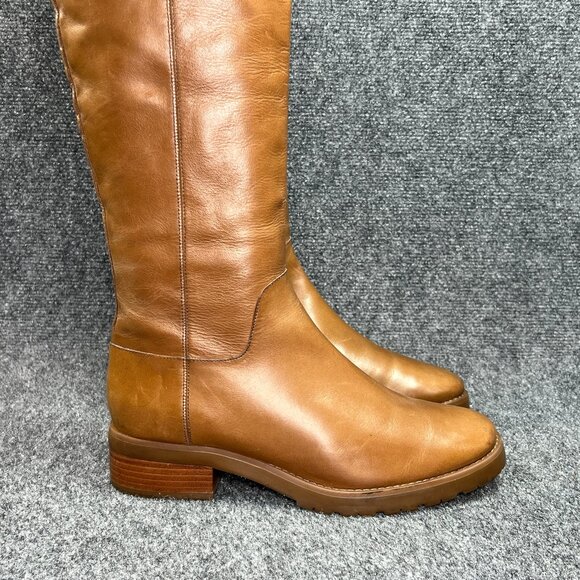 Michael Kors Whitaker Boots Womens Size 9.5 Caramel Leather Tall Shearling Block - Picture 3 of 16